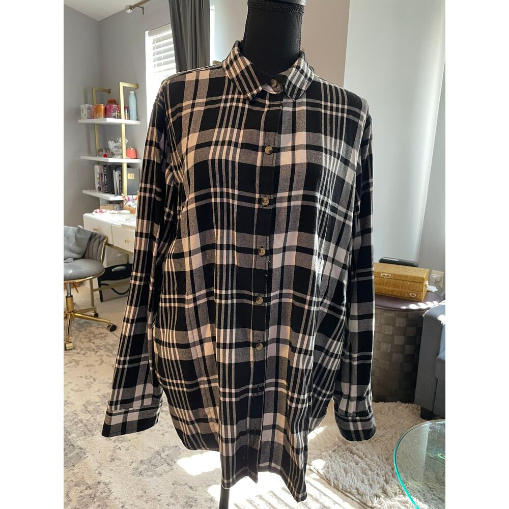 JACHS Girlfriend New York Black White Plaid Button Down Shirt XL Oversized - Picture 2 of 7
